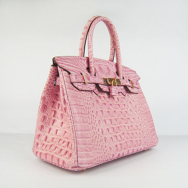 Replica Hermes Birkin 30CM Crocodile Head Veins Bag Pink 6088 On Sale